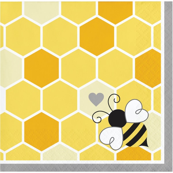 Creative Converting Bumblebee Baby Shower Beverage Napkins, 5"x5", 192PK - 339891