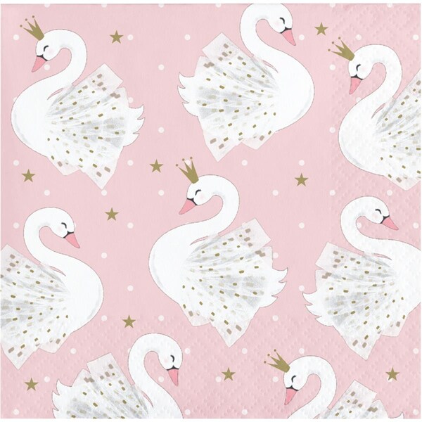 Omg 5 in. Swan Disposable Paper Napkin, Pink, 12PK - OM2983652