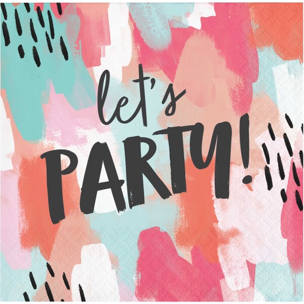 Elise Brush Strokes "Lets Party" Beverage Napkins, 5"x5", 288PK - 330007