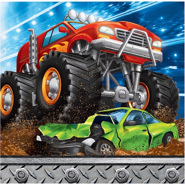 Creative Converting Monster Truck Beverage Napkins, 5"x5", 192PK - 339806