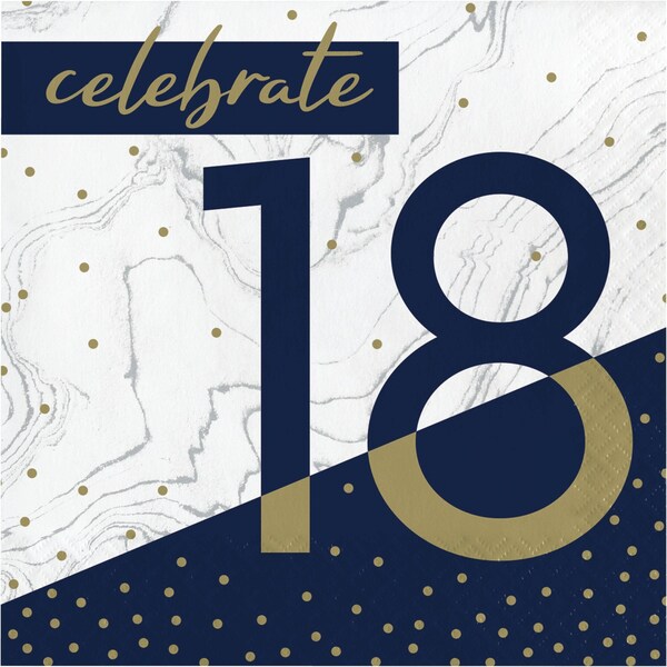 Creative Converting Navy and Gold 18th Birthday Napkins, 6.5", 192PK - 357604