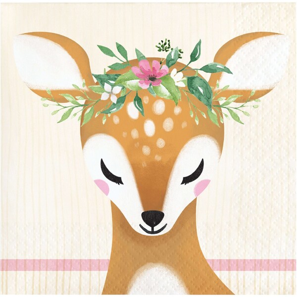 Creative Converting Little Deer Birthday Beverage Napkins, 5"x5", 192PK - 350481
