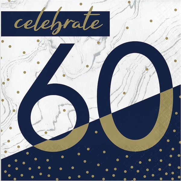 Creative Converting Navy and Gold 60th Birthday Napkins, 6.5", 192PK - 357609