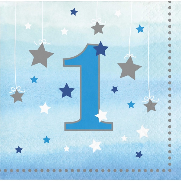 Creative Converting One Little Star Boy 1st Birthday Beverage Napkins, 5"x5", 192PK - 322233