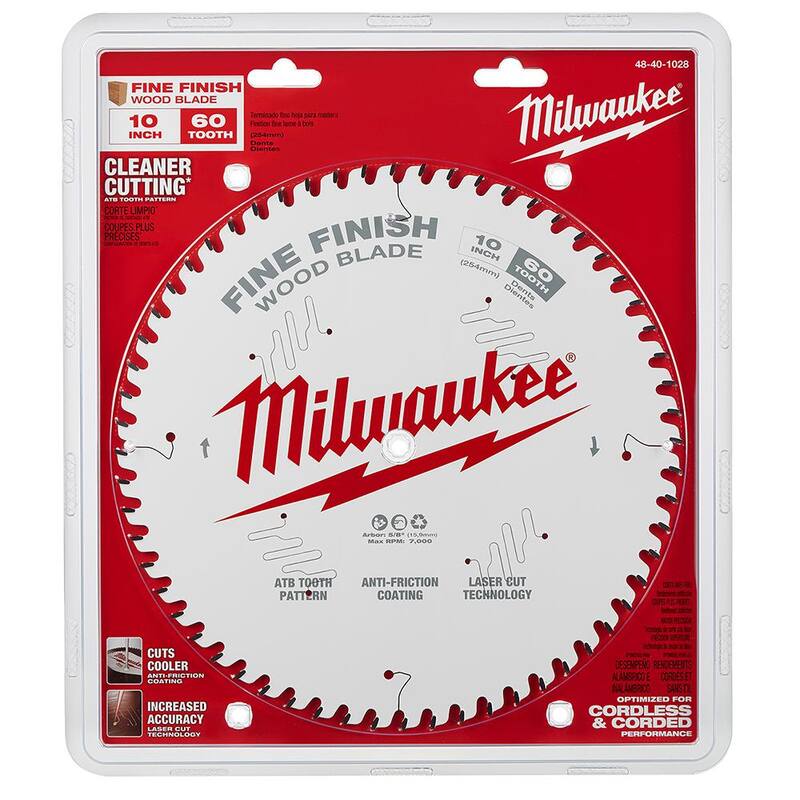 Hoja de sierra circular de acabado fino de 60 dientes de 10 pulgadas de Milwaukee - 48-40-1028