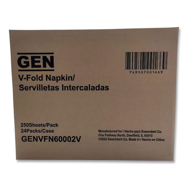 Gen Premium V-Fold Pop-Up Dispenser Napkin, 6.5 x 8.3, White, PK6000 - GENVFN60002V