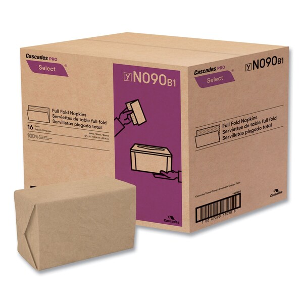 Cascades Pro Select Full Fold II Napkins, 1-Ply, 12 x 12, 375/Pack, 24PK - N090