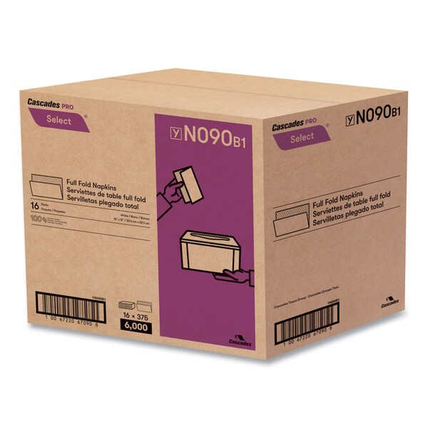 Cascades Pro Select Full Fold II Napkins, 1-Ply, 12 x 12, 375/Pack, 24PK - N090