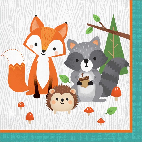 Creative Converting Wild One Woodland Animals Napkins, 6.5", 192PK - 343947