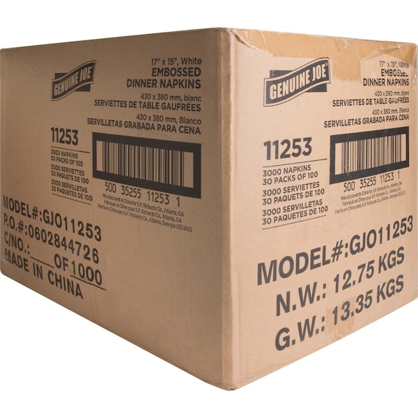 Genuine Joe Embossed Dinner Na, PKins, 17"X15", PK3000 - GJO11253