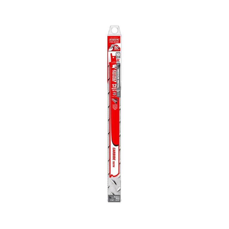 Hoja de sierra reciprocante DIABLO de 12 pulgadas con 10 TPI y dientes de carburo Steel Demon para metal mediano - DS1210CF10
