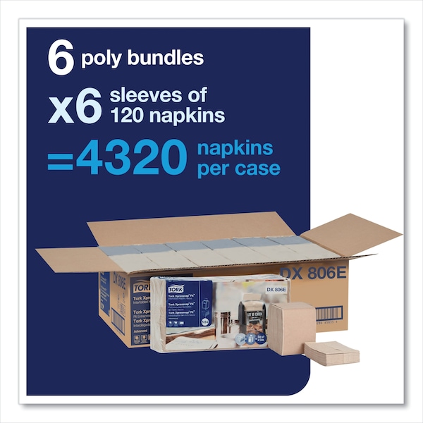 Tork Tork Xpressnap Fit Natural Dispenser Napkin N14, Compostable 2-ply, 36 packs x 120 napkins, DX806E - DX806E