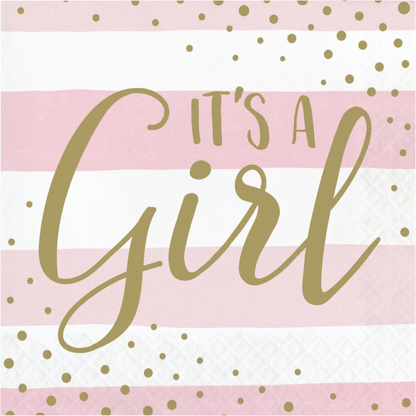 Creative Converting Pink and Gold Celebration It's a Girl Napkins, 6.5", 192PK - 346286