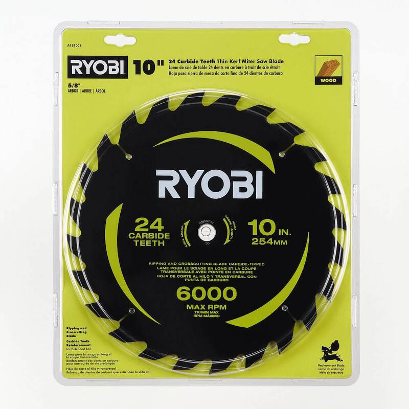 Hoja de sierra ingleteadora RYOBI de 10 pulgadas con 24 dientes de carburo y ancho de corte delgado - A181001