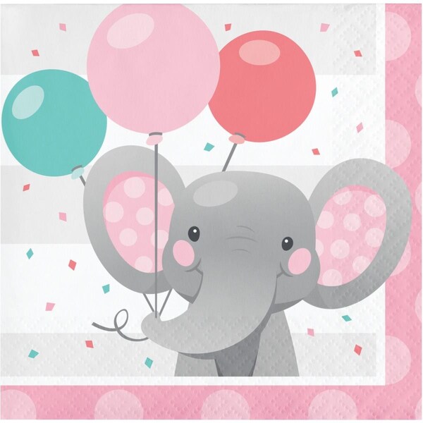 Omg 5 x 5 in. Enchanting Elephants Girl Beverage 1 by 4 Fold 2-Ply Tissue Napkins, 192PK - OM2983655