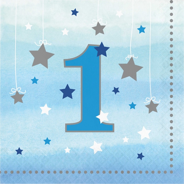 Creative Converting One Little Star Boy 1st Birthday Napkins, 6.5", 192PK - 322232