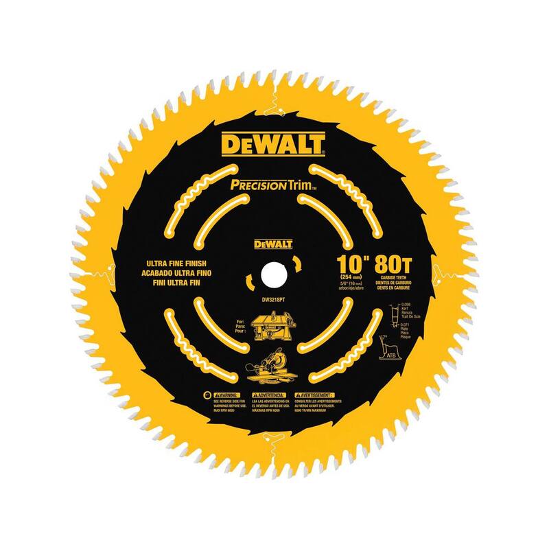 Corte Preciso Recubierto de Dewalt para Molduras con Espesor Delgado de 10 pulgadas y 80 Dientes para Corte Transversal Fino - DW3218PT
