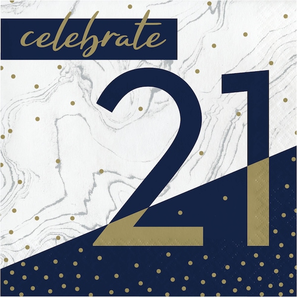 Creative Converting Navy and Gold 21st Birthday Napkins, 6.5", 192PK - 357605