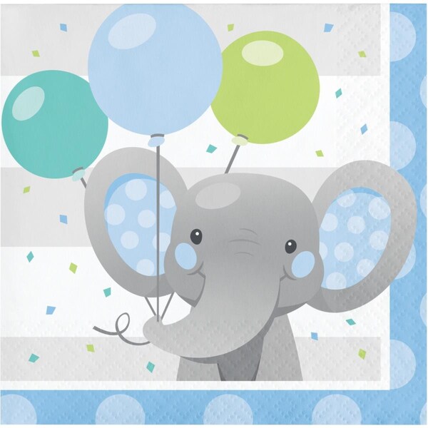 Omg 5 x 5 in. Enchanting Elephants Boy Beverage 1 by 4 Fold 2-Ply Tissue Napkins, 192PK - OM2985401