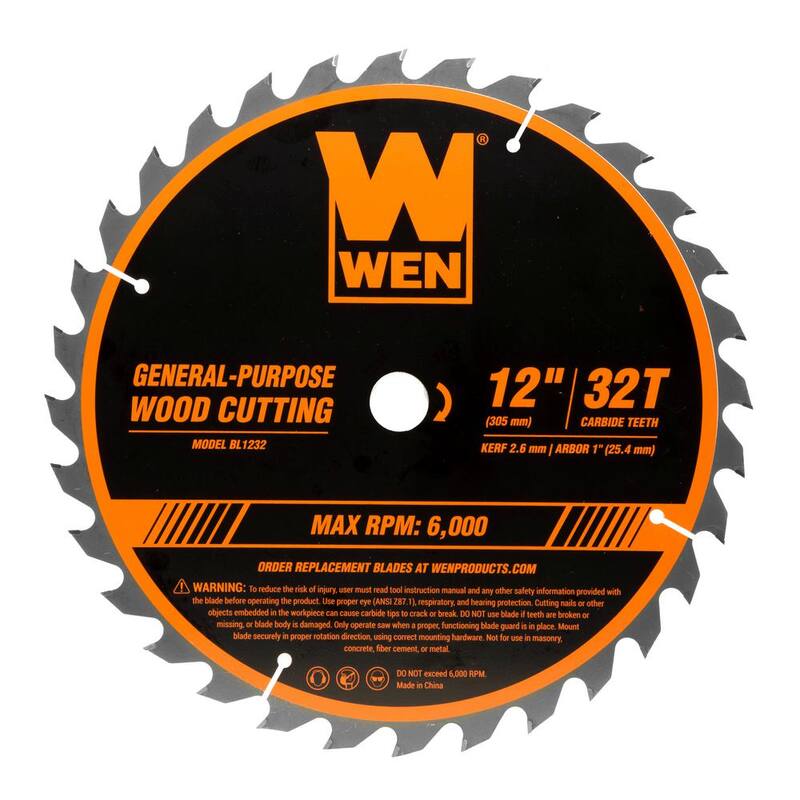 Juego de dos hojas de sierra de carburo para trabajar la madera de 12 pulgadas y 32 dientes y 80 dientes de la marca WEN - BL1232-2