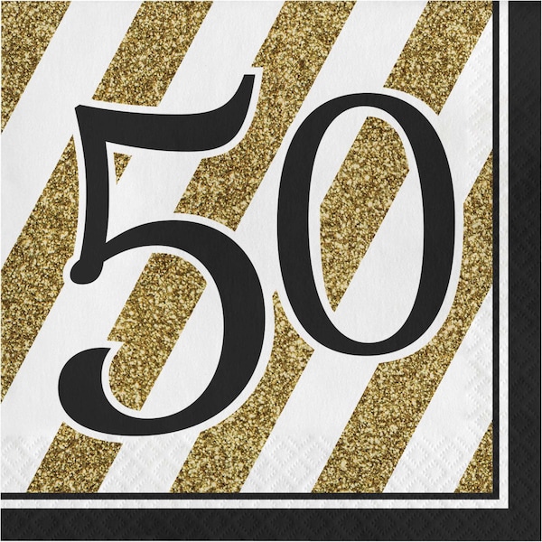 Creative Converting Black and Gold 50th Birthday Napkins, 6.5", 192PK - 317541
