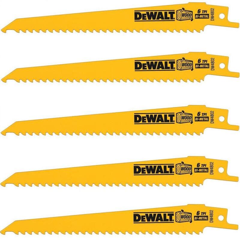 DEWALT 6 pulgadas 6 TPI Taper Back Bi-Metal Hoja de sierra reciprocante (paquete de 5) - DW4802