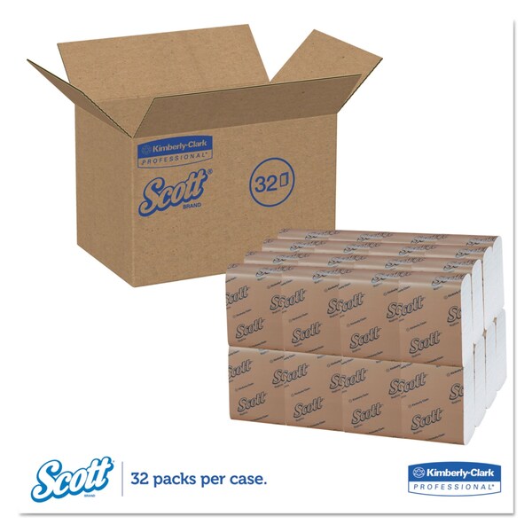 Scott Low-Fold Dispenser Napkins, 1-Ply, 12 in. x 7 in., White, 250/Pack, 32 Packs/Carton, 8000PK - KCC 98720