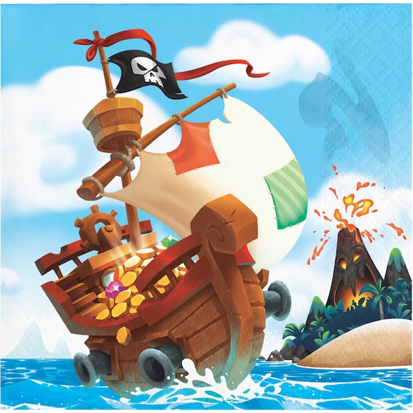 Creative Converting Treasure Island Pirate Beverage Napkins, 5"x5", 192PK - 339782