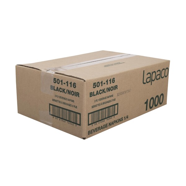 Lapaco Lapaco 10"x10" 1/4 Fold 2 Ply Black Beverage Napkin, PK1000 - 501-116