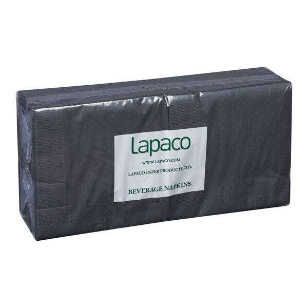 Lapaco Lapaco 10"x10" 1/4 Fold 2 Ply Black Beverage Napkin, PK1000 - 501-116