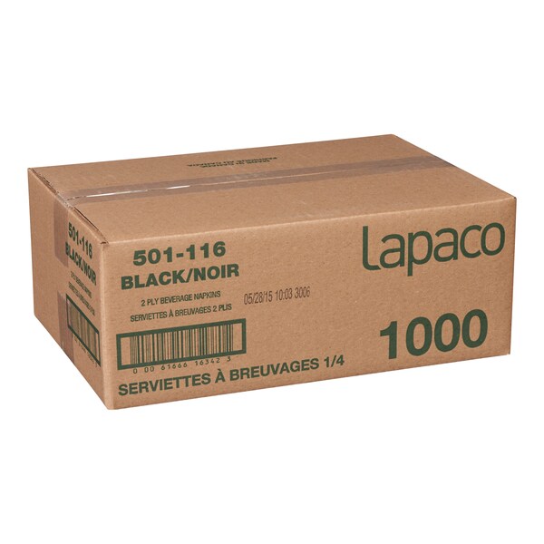Lapaco Lapaco 10"x10" 1/4 Fold 2 Ply Black Beverage Napkin, PK1000 - 501-116