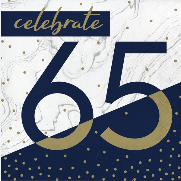 Creative Converting Navy and Gold 65th Birthday Napkins, 6.5", 192PK - 357610