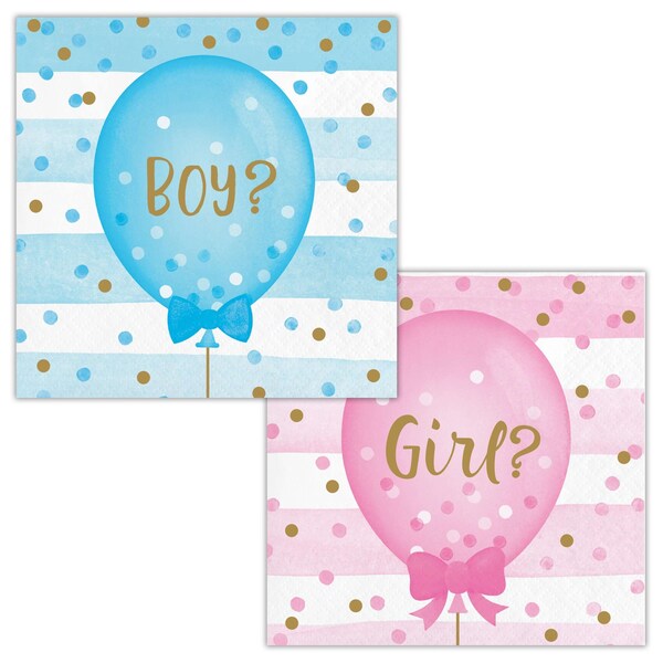 Creative Converting Gender Reveal Balloons Beverage Napkins, 5"x5", 192PK - 336067