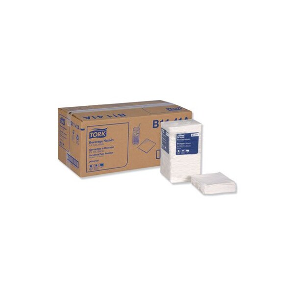 Essity Professional Hygiene N.A. Tork, UNIVERSAL BEVERAGE NAPKIN, 1-PLY, 9.125X9.125, 1/4 FOLD, POLY-PACK, WHITE, 4000PK - B1141A