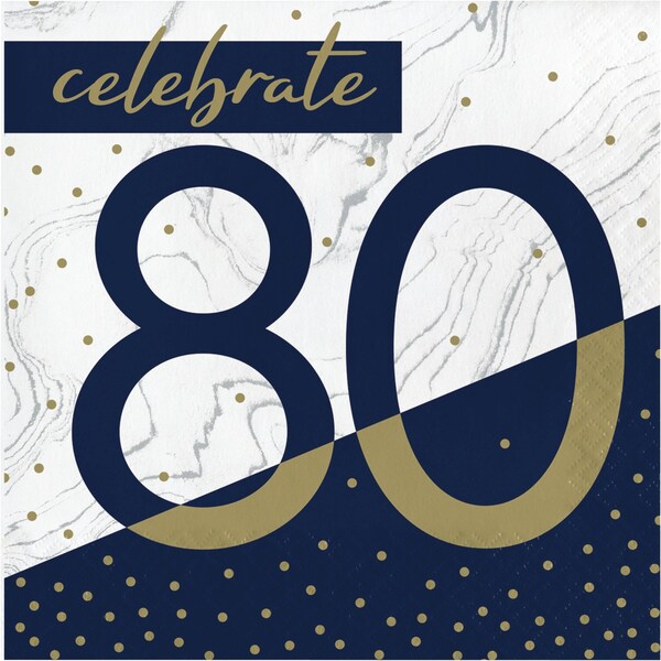 Creative Converting Navy and Gold 80th Birthday Napkins, 6.5", 192PK - 357613
