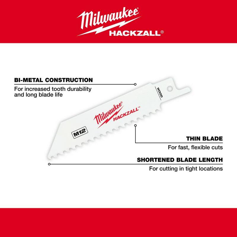 Hoja de sierra alternante HACKZALL para corte de madera de 4 pulgadas y 5 TPI de Milwaukee (Paquete de 5) - 49-00-5460