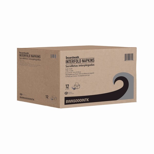 Boardwalk Interfold Napkins, 1-Ply, 8.8in x 6.3in, Kraft, 6000PK - BWK6000INTK