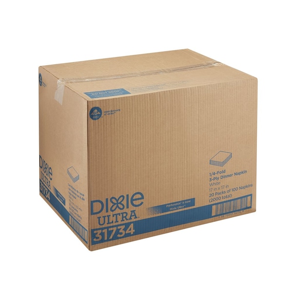 Dixie Paper Dinner Napkins, 3Ply, 1/4 Fold, PK8 - 31734