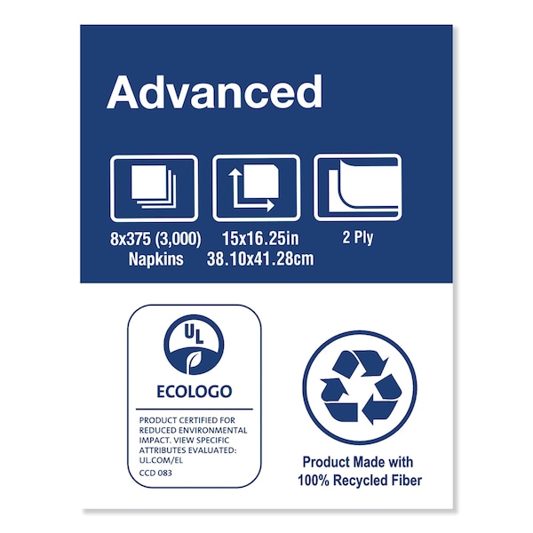Tork Tork White Dinner Napkin, Advanced, 1/8 Fold 2-ply, 15" x 16.25", 8 x 375 napkins, NP310A - NP310A