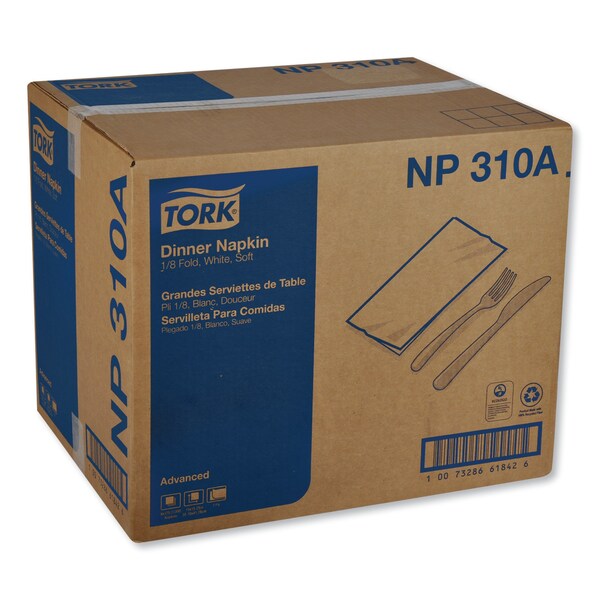 Tork Tork White Dinner Napkin, Advanced, 1/8 Fold 2-ply, 15" x 16.25", 8 x 375 napkins, NP310A - NP310A