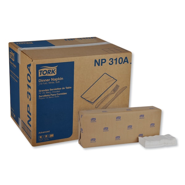 Tork Tork White Dinner Napkin, Advanced, 1/8 Fold 2-ply, 15" x 16.25", 8 x 375 napkins, NP310A - NP310A