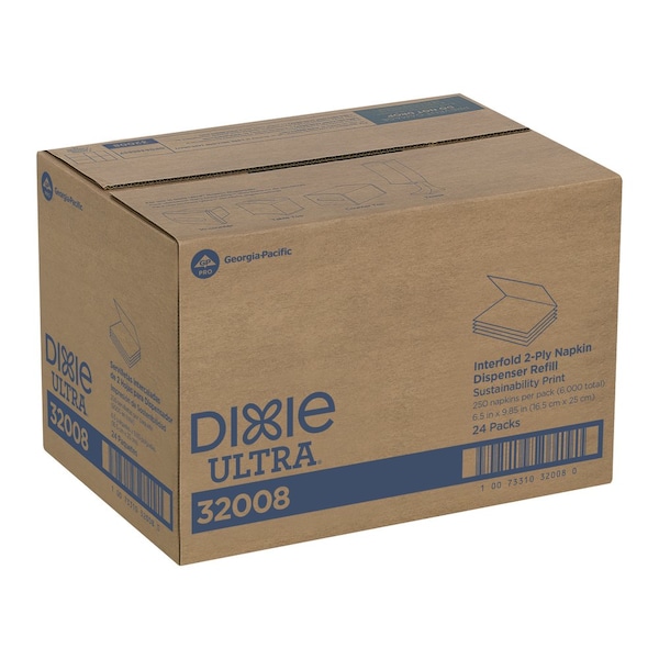 Dixie Disposable Dispenser Napkin, 5 in x 6 1/2 in Folded Size, Paper, Eco Print Brown, PK24 - 32008