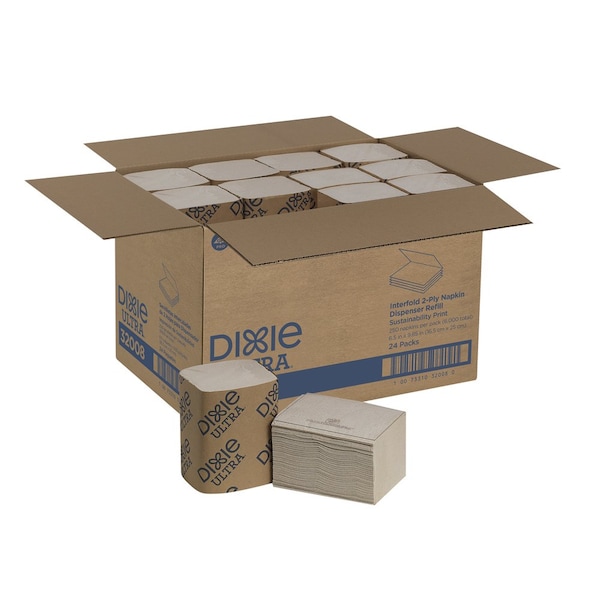 Dixie Disposable Dispenser Napkin, 5 in x 6 1/2 in Folded Size, Paper, Eco Print Brown, PK24 - 32008