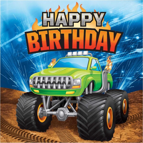 Creative Converting Monster Truck Happy Birthday Napkins, 6.5", 192PK - 339805