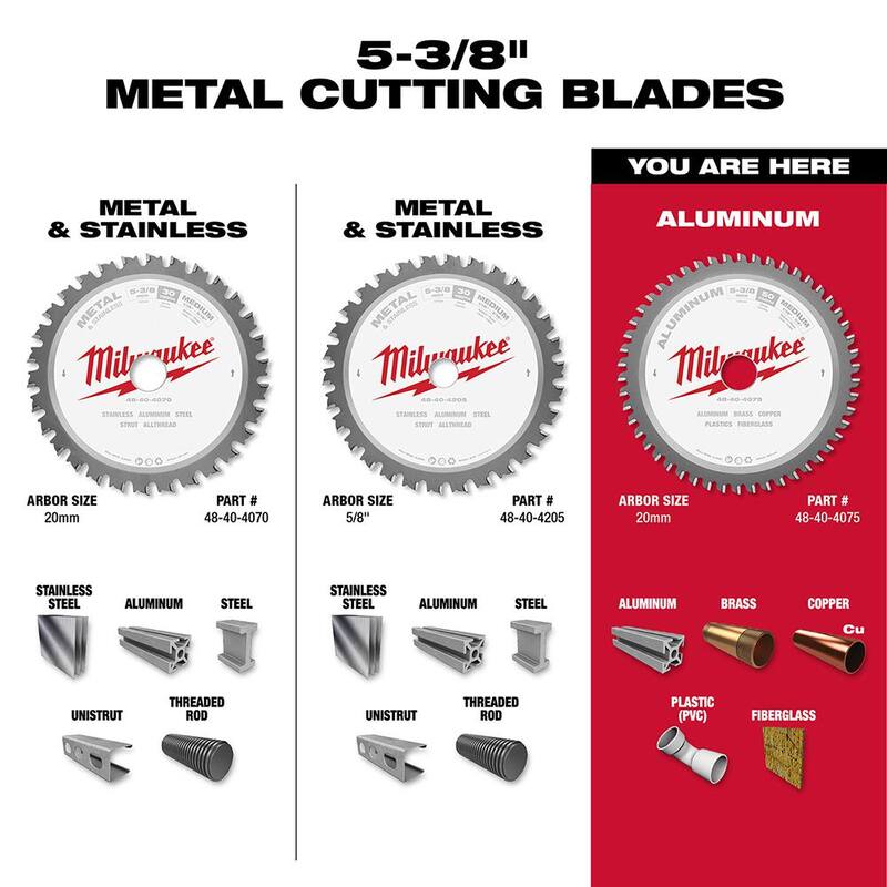 Disco de sierra circular para cortar aluminio con 50 dientes de carburo de 5-3/8 pulgadas de Milwaukee - 48-40-4075