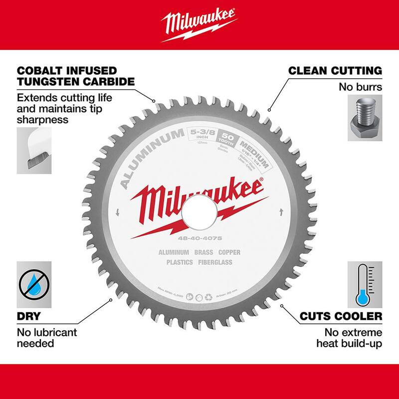 Disco de sierra circular para cortar aluminio con 50 dientes de carburo de 5-3/8 pulgadas de Milwaukee - 48-40-4075