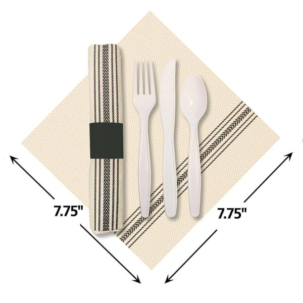 Caterwrap 8" x 4" Pre-rolled Black Dinner Napkins and EarthWise Cutlery PK 100 PK - 120012