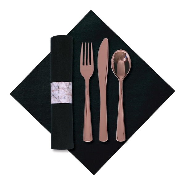 Caterwrap 8" x 8.5" Pre-rolled Linen-Like Marble CaterWrap Black Napkins PK 100 PK - 119967