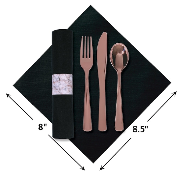 Caterwrap 8" x 8.5" Pre-rolled Linen-Like Marble CaterWrap Black Napkins PK 100 PK - 119967