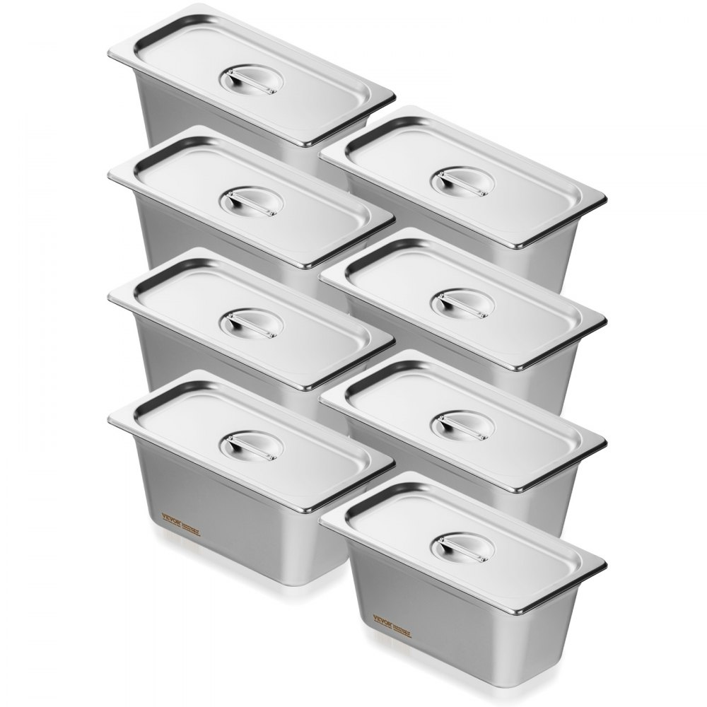 VEVOR 8 Pack Hotel Pans, 1/3 Size Anti-Jam Steam Pan with Lid, 0.8mm Thick Stainless Steel Steam Table Pan, 6-Inch Deep Commercial Table Pan, Catering Storage Food Pan, for Industrial & Scientific - 13FCCPBXG8JTBFFA9V0